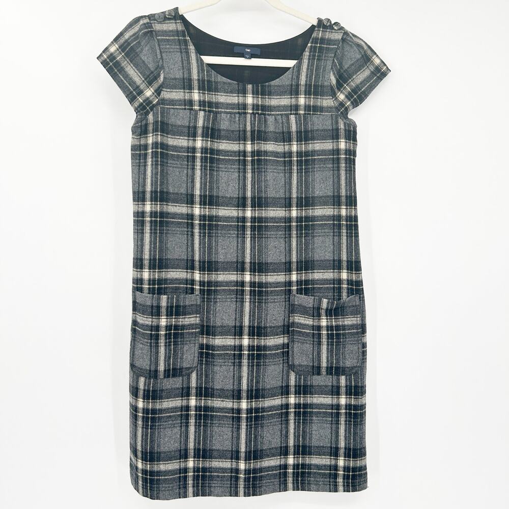 Gap‎ Womens Y2K Fall Preppy Dark Academia Plaid Wool Blend Shift Dress Size 6